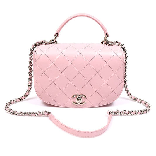 CHANEL ピンクカーフスキン銀メッキリングマイバッグトップハンドル2WAY (23番台) 157892870