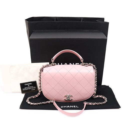 CHANEL ピンクカーフスキン銀メッキリングマイバッグトップハンドル2WAY (23番台) 157892870