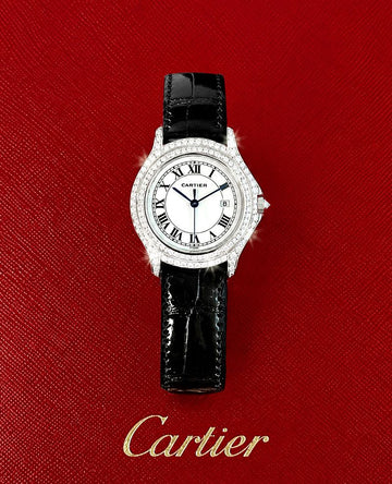 CARTIER Panthere Cougar Mittelgröße Damen Armbanduhr aus Krokoleder 157901217 [P]