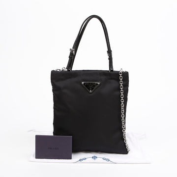 Prada Triangle Logo Mini Tote and Crossbody Bag Silver Black 157549880 [P]
