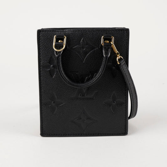 LOUIS VUITTON Kleine Monogramm Prägung Leder Tote Bag Schwarz 157228959 [P]