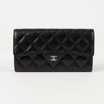 CHANEL Damen AP0241 Schwarz Kaviar Silber CC-Logo Klassische Lange Klapp-Brieftasche 157363879 [P]