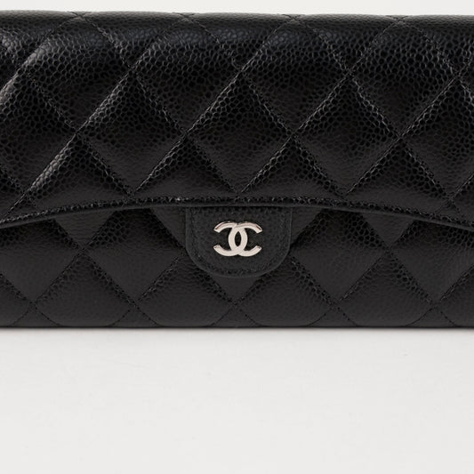 CHANEL Damen AP0241 Schwarz Kaviar Silber CC-Logo Klassische Lange Klapp-Brieftasche 157363879 [P]
