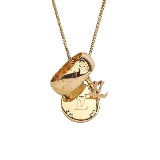 LOUIS VUITTON M80189 Gold-plated Monogram Ring with Pendant Necklace 37454 157912338 [P]