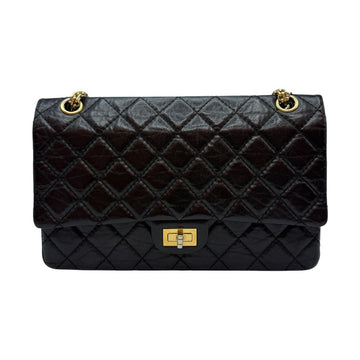 CHANEL Vintage 2.55 Medium Flap Shoulder Bag Gold Black 157912913 [P]