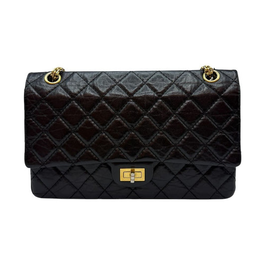 CHANEL Vintage 2.55 Medium Flap Shoulder Bag Gold Black 157912913 [P]