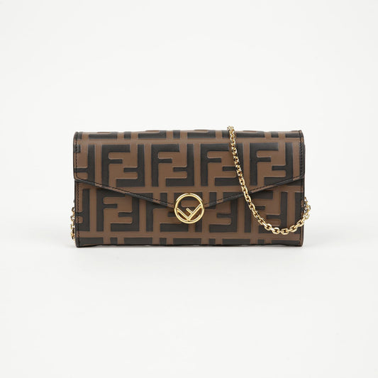 FENDI ロゴ金メッキチェーン長財布ブラウン 157550071 [P]