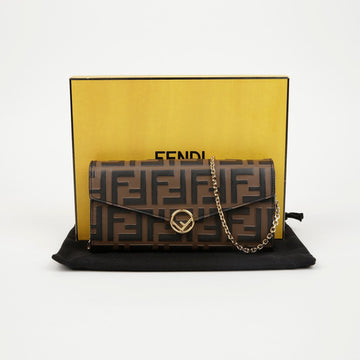 Fendi Logo Gold Chain Long Wallet Brown 157550071 [P]