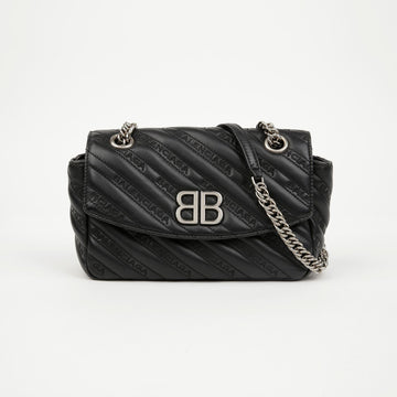 Balenciaga Quilted Leather BB Logo Chain Shoulder Crossbody Bag Black 157550121 [P]