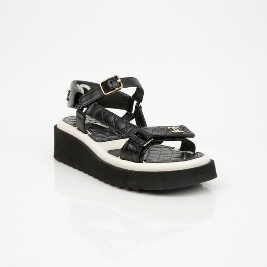 CHANEL Velcro Sandals Glossy Black 157593731 [P]