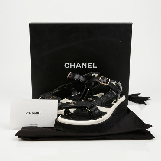 CHANEL Velcro Sandals Glossy Black 157593731 [P]