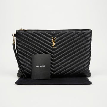 Saint Laurent Cassandra Matelassé Quilted Leather Document Holder Black with Gold Hardware 157832704 [P]