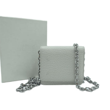 MAISON MARGIELA Poststitch Leder Ketten Geldbörse WOC Crossbody Weiß-Grau S56UI0147 157933983 [P]