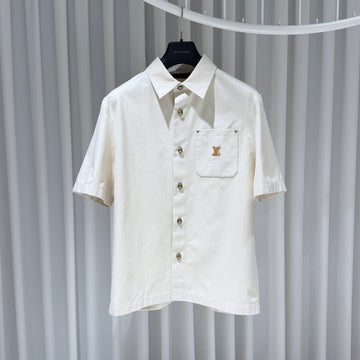 Louis Vuitton Silk Cotton Shirt Jacket with Logo Pocket Ivory 157935831 [P]
