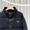 PRADA Schwarze Padded Jacke aus Cord mit Dreieckslogo (S+ Stufe/XXL) 157936277 [P]