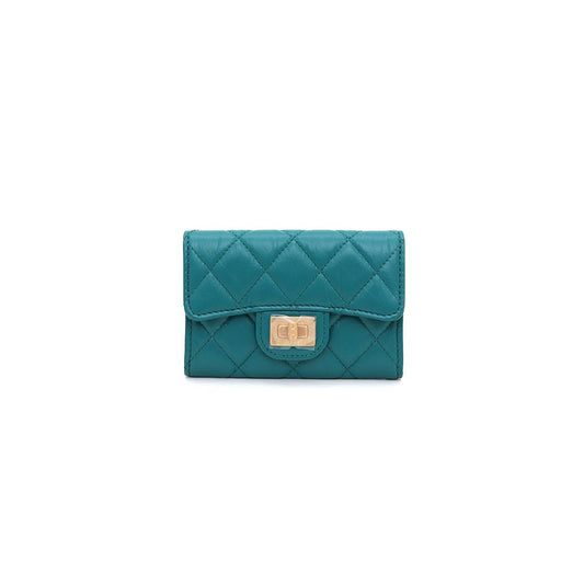 CHANEL 2.55 ヴィンテージグリーンカーフスキンゴールドフラップカードケースkk22213437 157948019 [P]