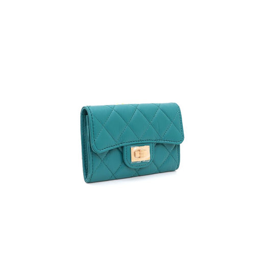 CHANEL 2.55 ヴィンテージグリーンカーフスキンゴールドフラップカードケースkk22213437 157948019 [P]