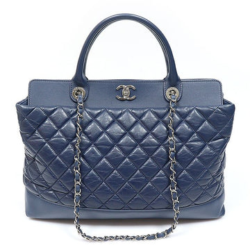 CHANEL ネイビー カーフスキン シルバー パール BE CC ポルトベロ チェーン トート 2WAY (15番台) 157953793 [P]