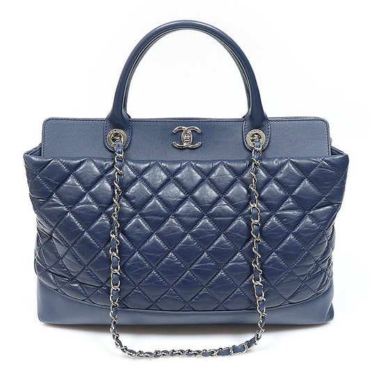 CHANEL ネイビー カーフスキン シルバー パール BE CC ポルトベロ チェーン トート 2WAY (15番台) 157953793 [P]