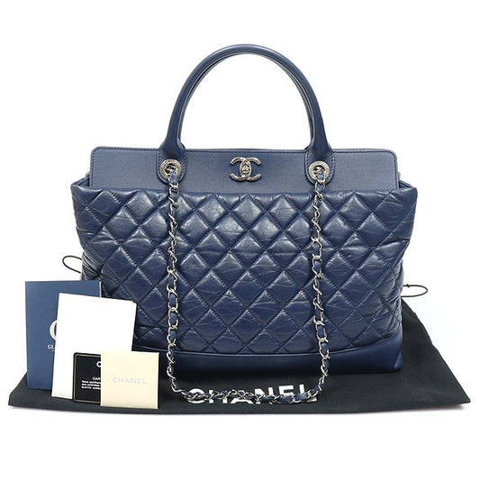 CHANEL ネイビー カーフスキン シルバー パール BE CC ポルトベロ チェーン トート 2WAY (15番台) 157953793 [P]
