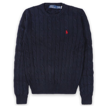 POLO RALPH LAUREN 女性刺繍ロゴケーブルニット（ネイビー） 211971869 008 150430186 [P]
