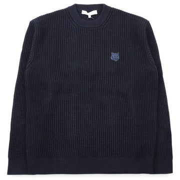 MAISON KITSUNE メンズ フォックス ヘッド コットン リブ ニット (ネイビー) QM00806KT1189 0413 156158158 [P]