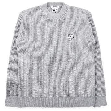 MAISON KITSUNE Herren Fox Head Baumwolle Gerippter Pullover (Grau) QM00806KT1189 0136 156158159 [P]