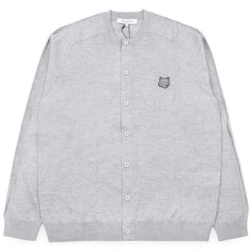 Maison Kitsune Men's Fox Head Fine Merino Cardigan (Gray) QM00500KT1181 H150 157019852 [P]