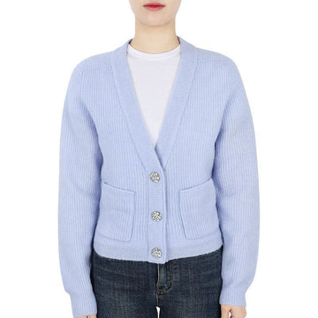 Ganni Women's Ribbed V-Neck Crop Cardigan (Light Blue) K1802 699 54764537 [P]