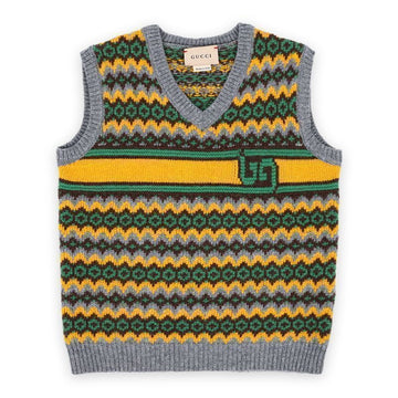 Gucci Kids Fair Isle Jacquard Wool Vest (Green/Yellow) 738313 XKDAO 1121 67647320 [P]