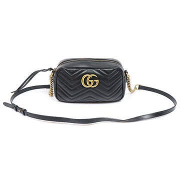 Gucci Black Matelassé Chevron GG Marmont Small Chain Shoulder Bag 447632 157957047 [P]