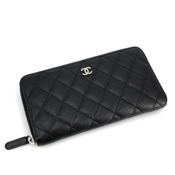 CHANEL Caviar Silver Zip Long Wallet 157963136 [P]