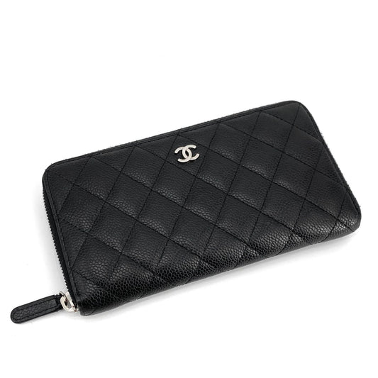 CHANEL Caviar Silver Zip Long Wallet 157963136 [P]