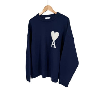 AMI Intarsia Big Heart Logo Oversized Knit Sweater Navy 157966497 [P]