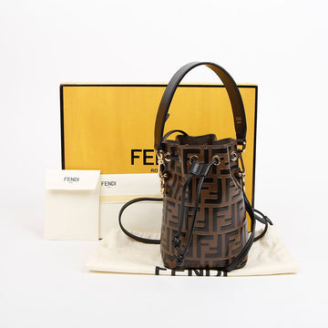 Fendi Montresor Mini FF Leather Tote Bucket Bag Brown 157594149 [P]