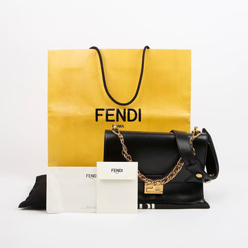 Fendi Leather Chain Tote Shoulder Bag Black 157594381 [P]