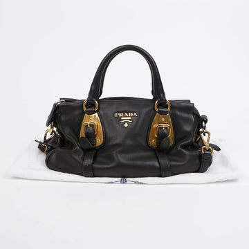 PRADA ソフトカーフレザー トートバッグ ブラック ゴールドロゴ 157638235 [P]