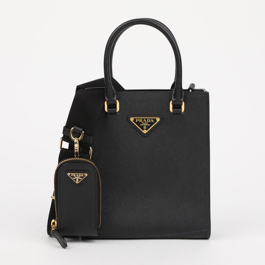 PRADA トライアングルロゴ スモール サフィアーノ レザー トートバッグ ブラック 157899300 [P]