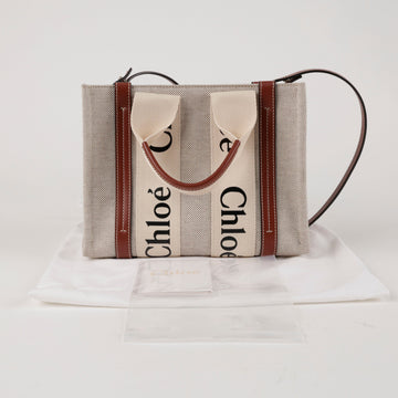 Chloe Woody Small Tote Bag White Brown 157521235 [P]