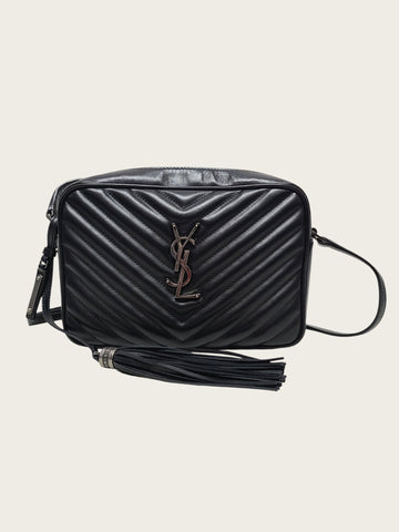 SAINT LAURENT Schwarze Leder-Metall-Monogramm-Tassel-Kameratasche 157971731 [P]
