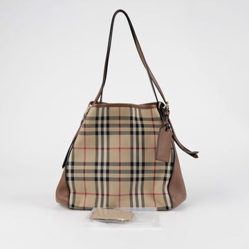 BURBERRY キャンタベリー ヘイマケット チェック キャンバス レザー ショルダーバッグ ブラウン 157521642 [P]