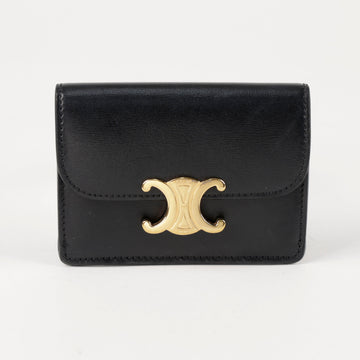 Celine Triomphe Shiny Calfskin Flap Card Wallet Black 157688742 [P]