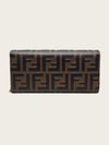 Fendi Brown Black Leather FF Diamond Chain Long Wallet 157972412 [P]