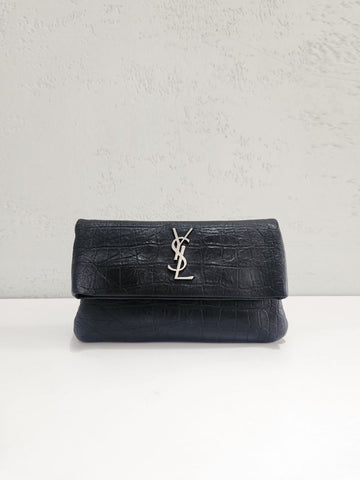 Saint Laurent Crocodile Pattern Silver Clutch Bag 601313 157972663 [P]