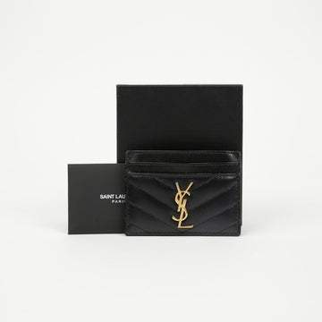 Saint Laurent Cassandra Matelassé Grain Leather Card Holder Black with Gold Hardware 157896301 [P]