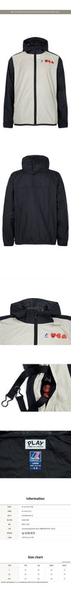 COMME DES GARCONS ベージュ ブラック プレイ ウィンドブレーカー フード ジップアップ ジャケット AZ J505 051 3 155449817 [P]