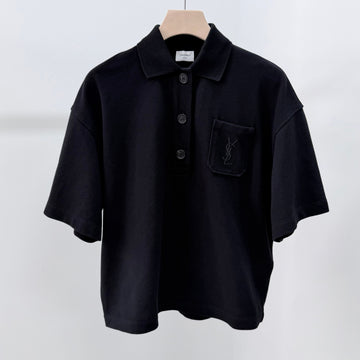 SAINT LAURENT Polohemd aus Baumwolle Kurzarm Schwarz 158020881 [P]
