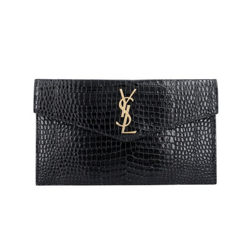 Saint Laurent Cassandra Monogram Crocodile Embossed Envelope Gold Small Clutch Bag 157967932 [P]