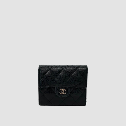CHANEL Classic Bi-Fold Wallet Black Caviar Silver Tone AP0231 158053916 [P]