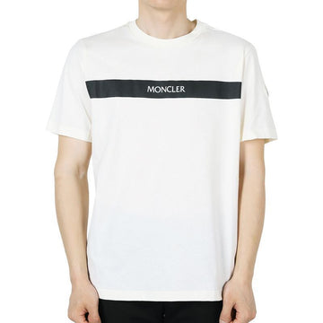 MONCLER RUBBERISED Logo Baumwoll Kurzarmshirt (Elfenbein) 8C00061 89AKK 034 132476497 [P]